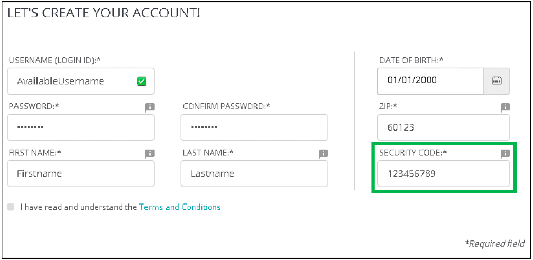Let’s create your account screen