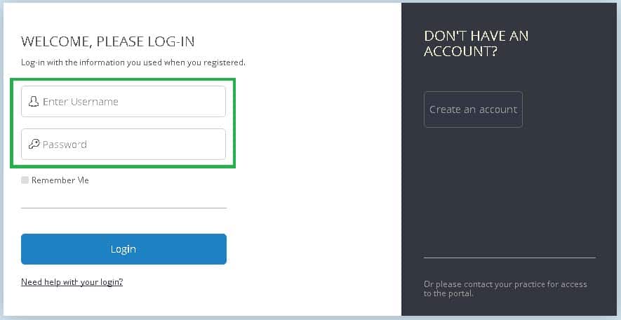 Welcome to Patient Portal login screen